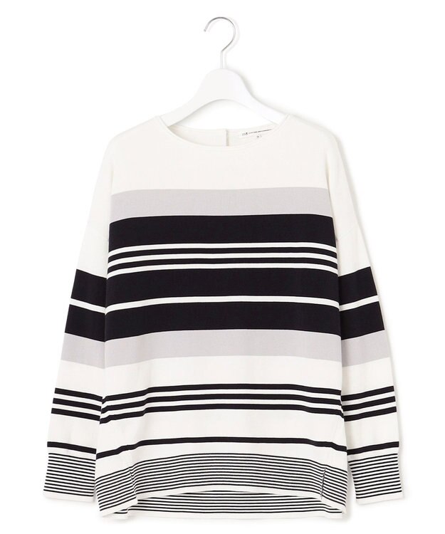 23区 S 【洗える】コットンポリエステルストレッチ オーバーサイズ ニット オフ×ネイビー