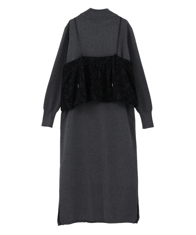 YECCA VECCA 【2点SET】バルーンキャミ付きニットワンピース Gray