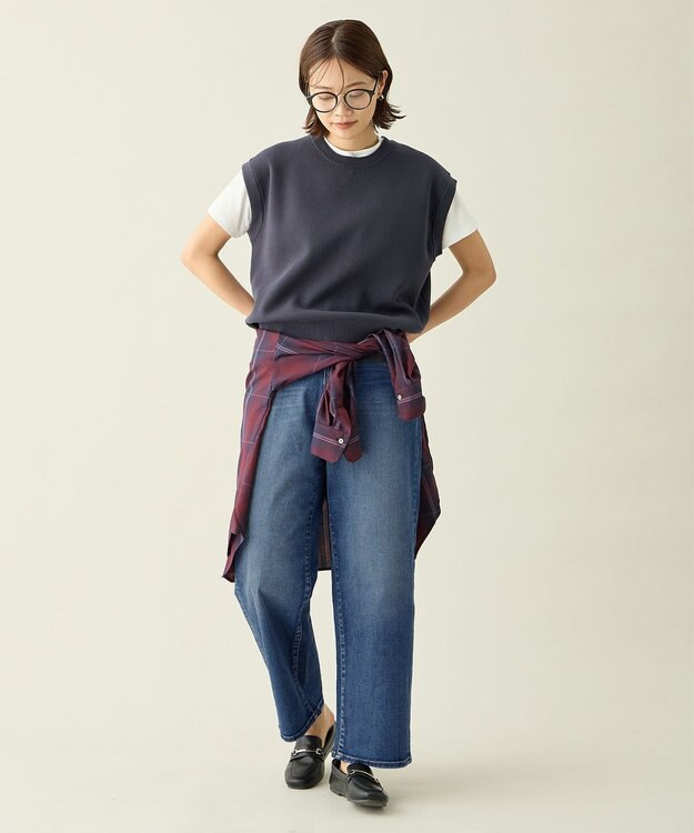 ANY L 【ウエストゴム】ストレートワイドデニム フェードインディゴ