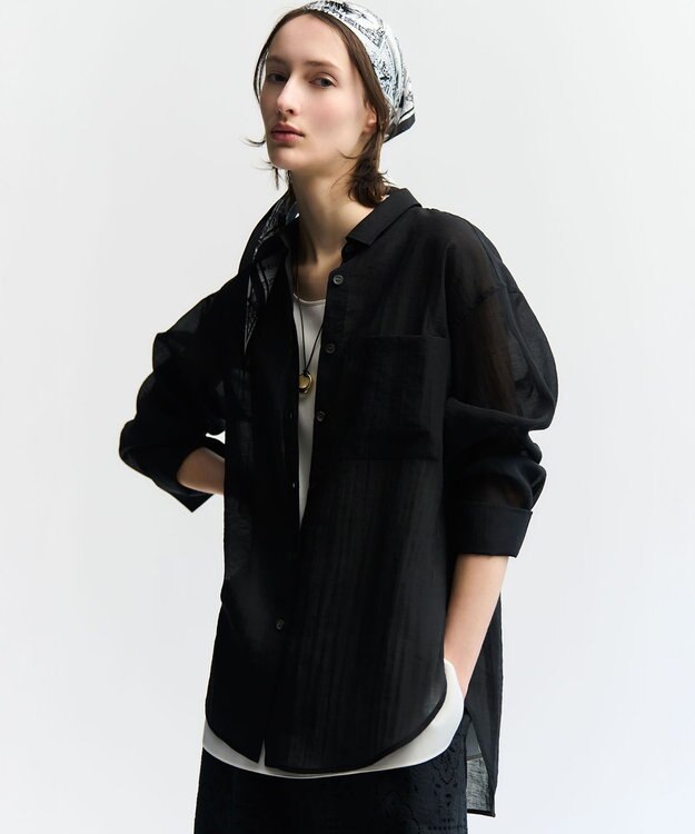 23区 S 【先行予約】リネンミックスシアースラブ オーバーシャツ ブラック系