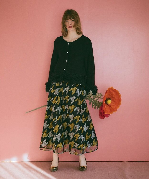 GRACE CONTINENTAL 千鳥刺繍チュールスカート ブラック