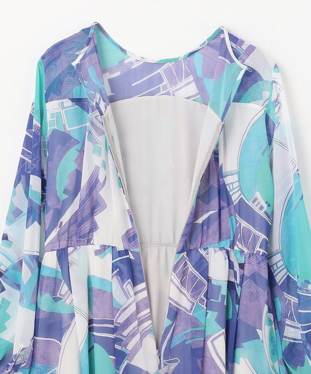 GRACE CONTINENTAL アールデコリゾートプリントワンピース ブルー