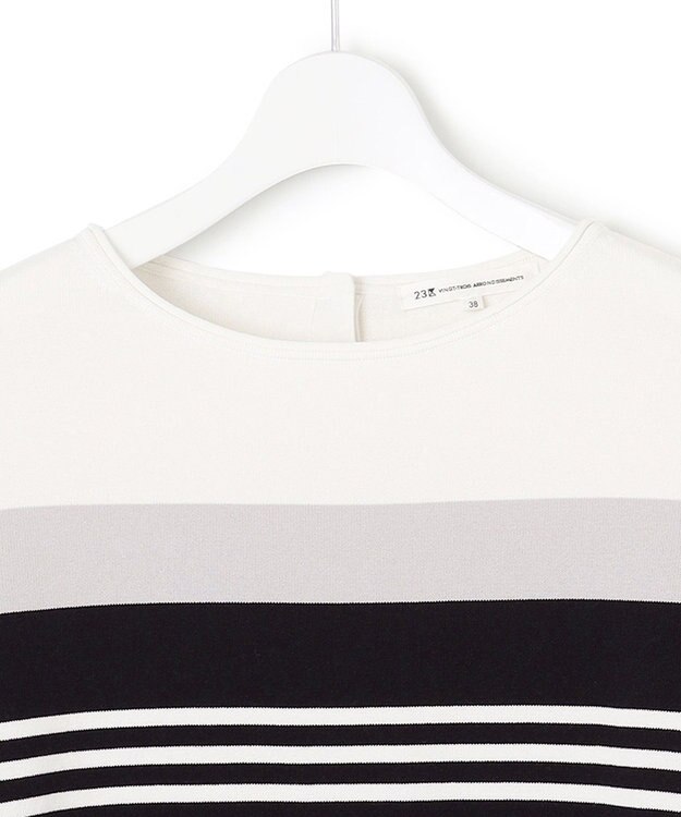 23区 L 【洗える】コットンポリエステルストレッチ オーバーサイズ ニット オフ×ネイビー