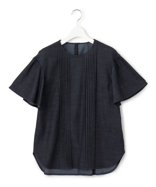 23区 L 【洗える】デニムライクシャンブレー ピンタック ブラウス ネイビー系