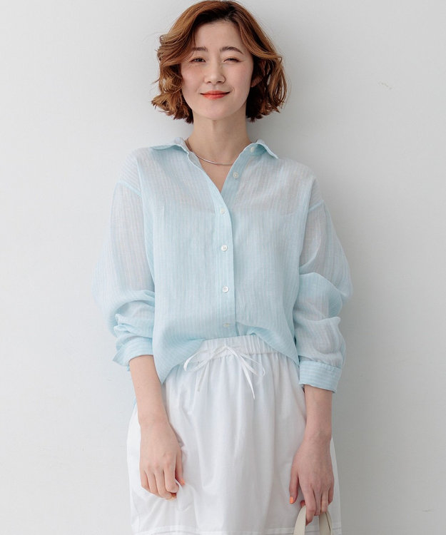 23区 【先行予約】LIBECOリネン ベーシック シャツ スカイブルー系