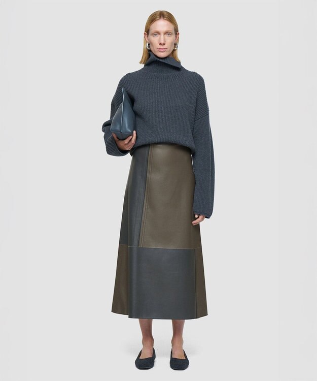 JOSEPH オーバーレイナッパ　レザースカート Smoke combo