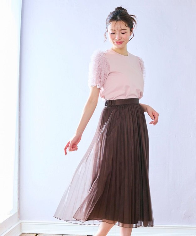 Feroux チュールスリーブ Tシャツ ピンク系