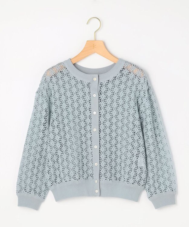 組曲 【先行予約・前後着用可】コットンフラワーレーシー カーディガン ダスティブルー系