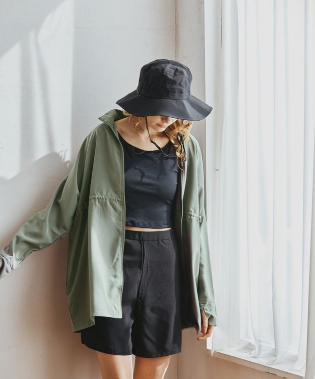 San-ai Resort（三愛水着楽園） 【WEB限定】5点セット バケットハット付きUVカット リブタンキニ+ラッシュガードセット水着【BeachQueen(ビーチクイーン）】 カーキー