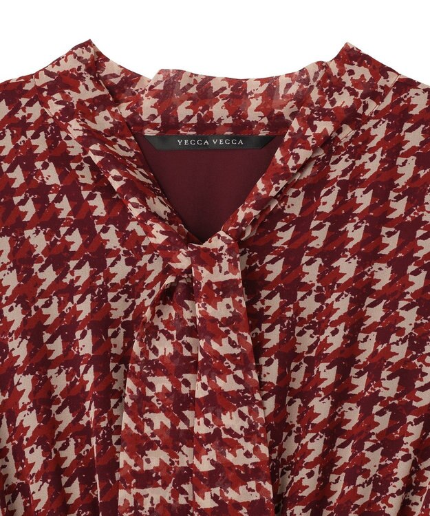 YECCA VECCA チェック柄ボウタイプリーツワンピース Bordeaux
