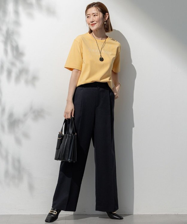 23区 【セットアップ対応/洗える】スラブツイードストレッチ ワイド パンツ ネイビー系