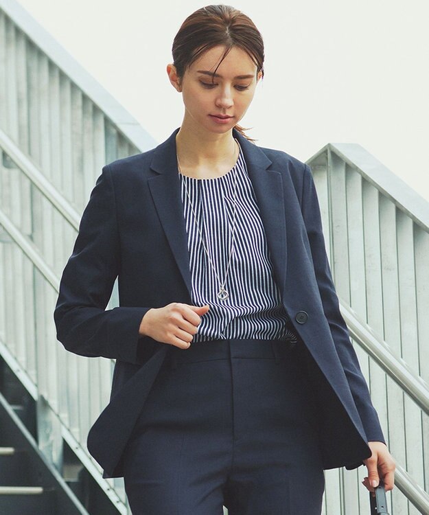 23区 【セットアップ対応/洗える】アイアスマットストレッチ テーラード ジャケット ネイビー系