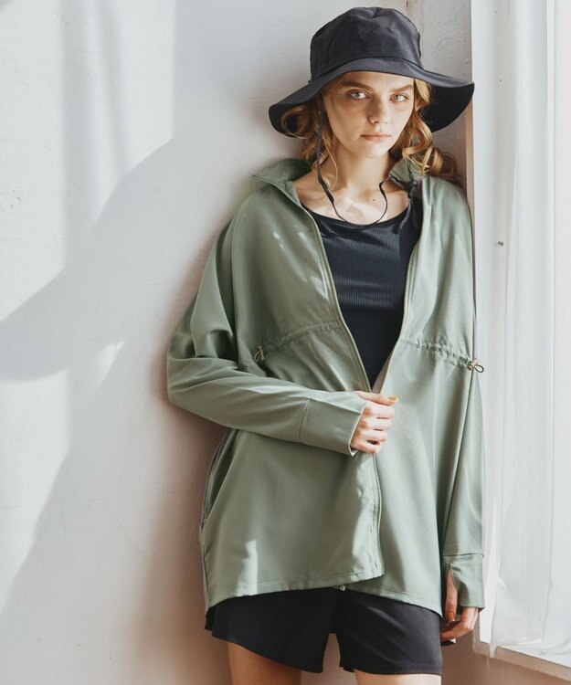 San-ai Resort（三愛水着楽園） 【WEB限定】5点セット バケットハット付きUVカット リブタンキニ+ラッシュガードセット水着【BeachQueen(ビーチクイーン）】 カーキー