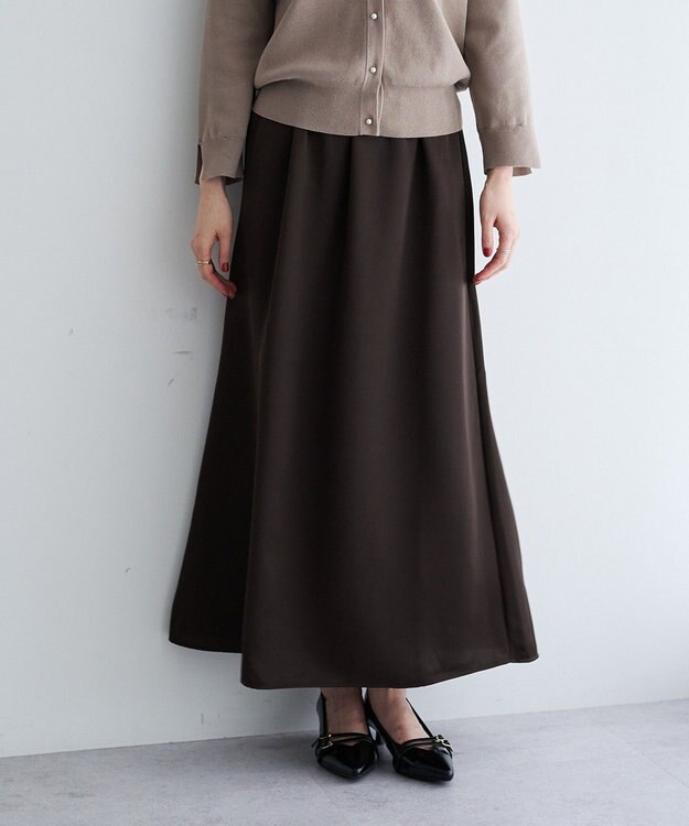 YECCA VECCA サテンフレアスカート Brown