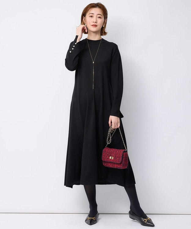 23区 S 【洗える】パールディテール フレア ニットワンピース ブラック系
