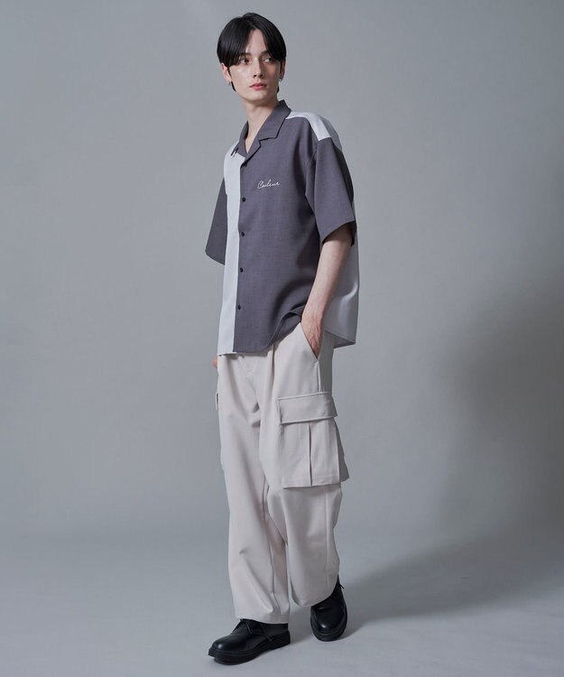 WEGO 【速乾/しわになりにくい/MLサイズ展開】ドライポリカラーブロックシャツ（SS） ダークグレー