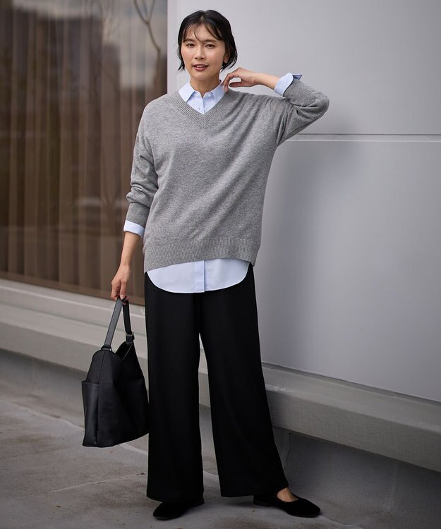 ANY 【手洗い可】イタリーヤーンウールカシミヤミックスＶネックプルオーバー グレー