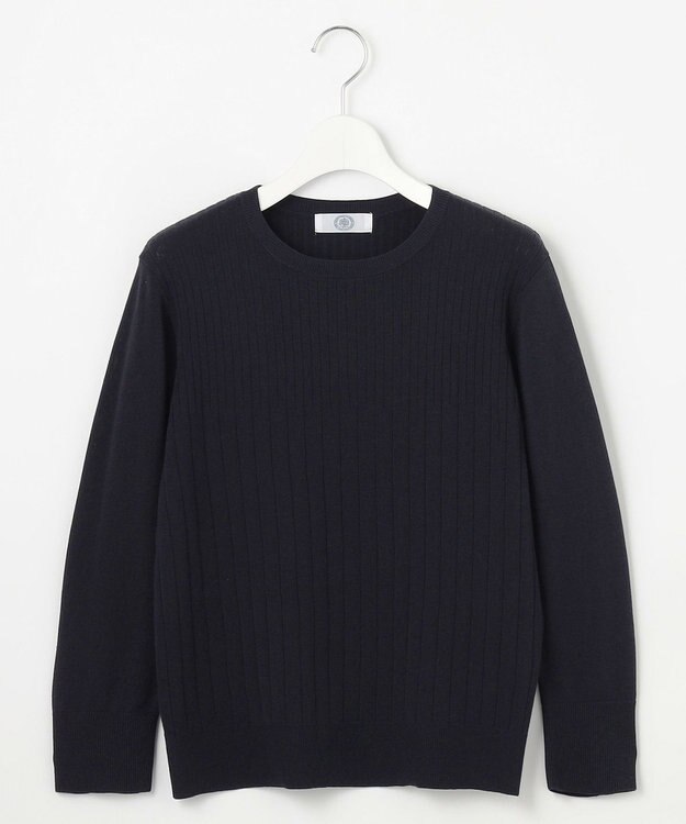 J.PRESS LADIES L 【洗える】Cotton Acetate ストライプ ニット プルオーバー ネイビー系