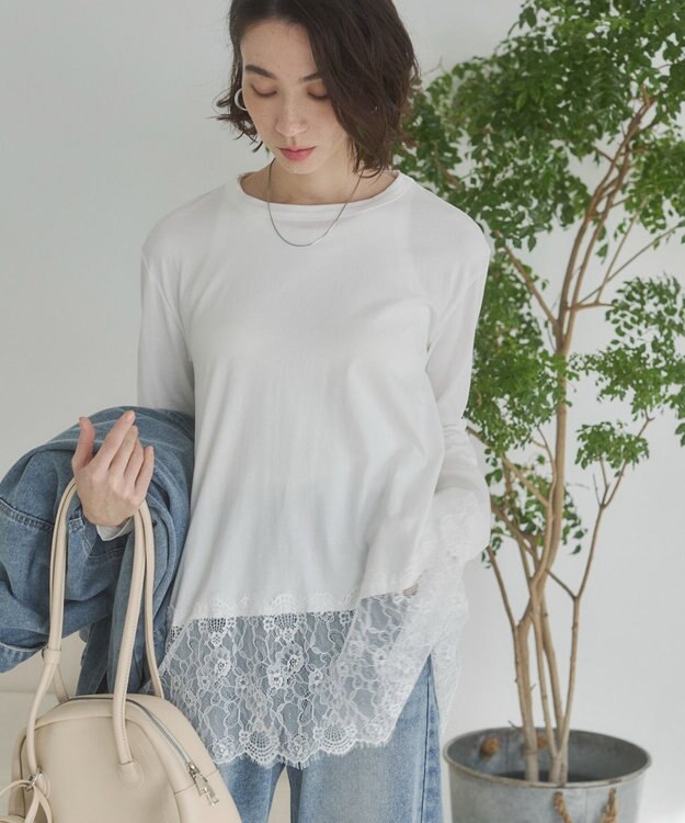 WEGO 【ANGIE VINTAGE】裾レースドッキングロンT ホワイト