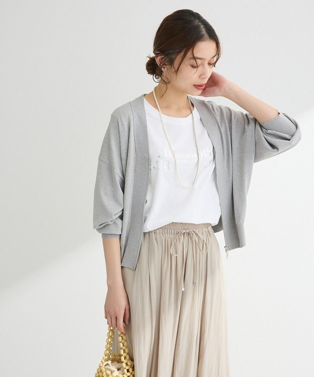 Green Parks フロントＺＩＰニットカーディガン Gray Mixture