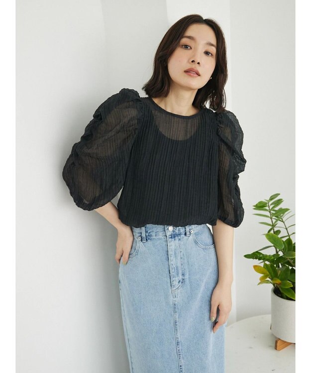 Green Parks ・ＡＮＤ　ＳＥＡＲＣＨ　シアーパワーショルダーブラウス Black