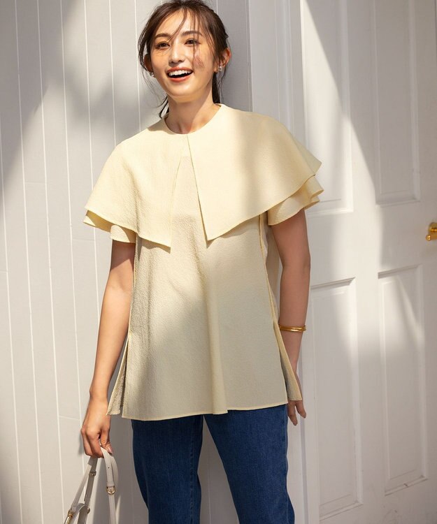 組曲 L サッカーストレッチ 襟付きブラウス シェルイエロー系