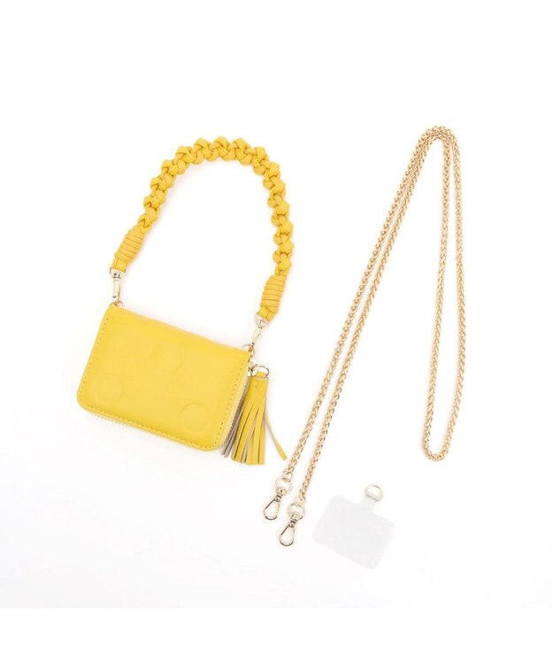 UNBILLION ペルケ perche / ドット型押し・ジャバラチャームウォレットショルダー イエロー