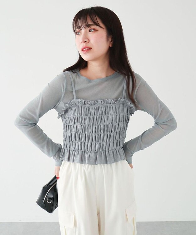 Green Parks ＳＥＴ２点　シャーリングビスチェ＋メッシュインナー Gray