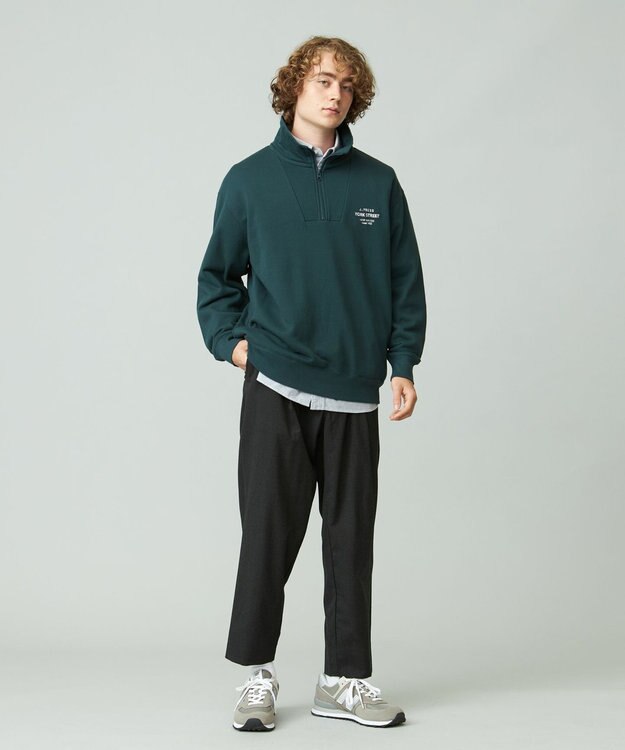 J.PRESS YORK STREET 【UNISEX】ワンポイントロゴ刺繍ハーフジッププルオーバー グリーン系