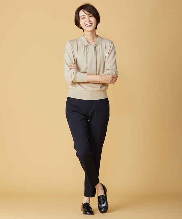 J.PRESS LADIES L 【洗える】アルガンシルク テーパード パンツ ネイビー系