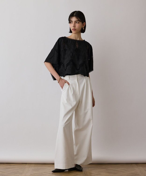 GRACE CONTINENTAL 刺繍ポンチョトップ ブラック