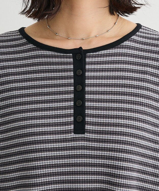 Green Parks ヘンリーネックワンピース Border Gray