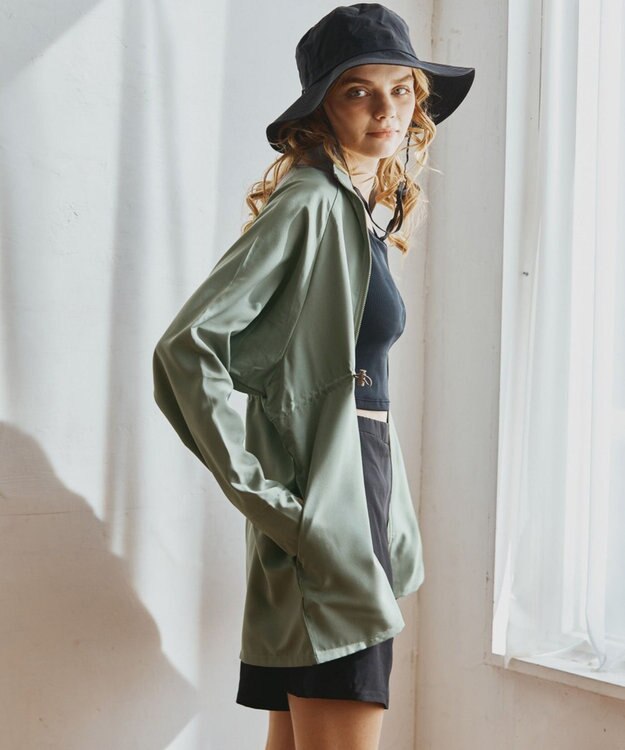 San-ai Resort（三愛水着楽園） 【WEB限定】5点セット バケットハット付きUVカット リブタンキニ+ラッシュガードセット水着【BeachQueen(ビーチクイーン）】 カーキー