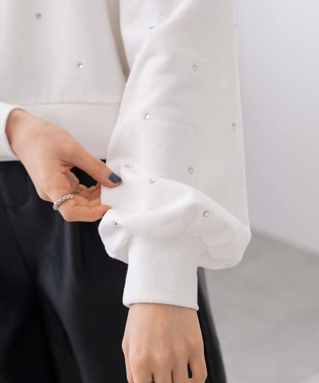 WEGO ラインストーンドットショートスウェット オフホワイト