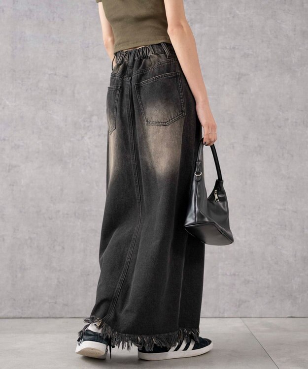 WEGO ヴィンテージウォッシュデニムロングスカート ブラック
