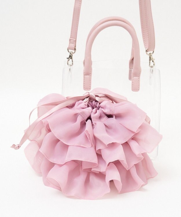 WEGO 巾着付きクリアショルダー ピンク
