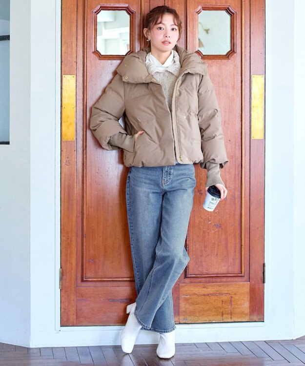 Tiaclasse 袖口リブデザインシームレスダウン モカ