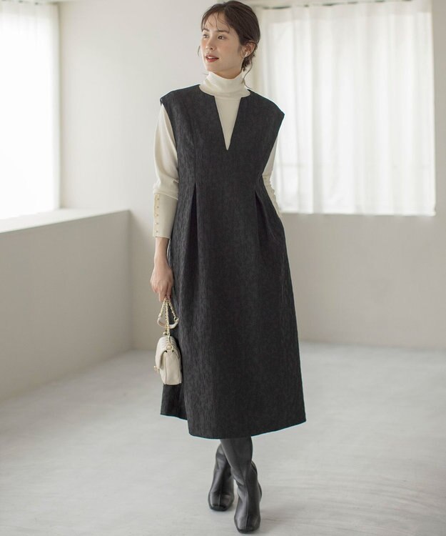 組曲 フラワーラメジャカード ジャンパースカート ブラック系