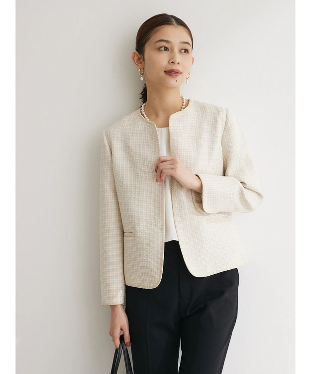 Green Parks ｅｆ－ｄｅ　ツィード風ノーカラージャケット Beige