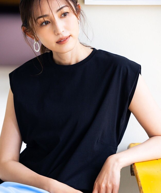 組曲 S 【洗える】バックパールフレアカットソー ブラック系