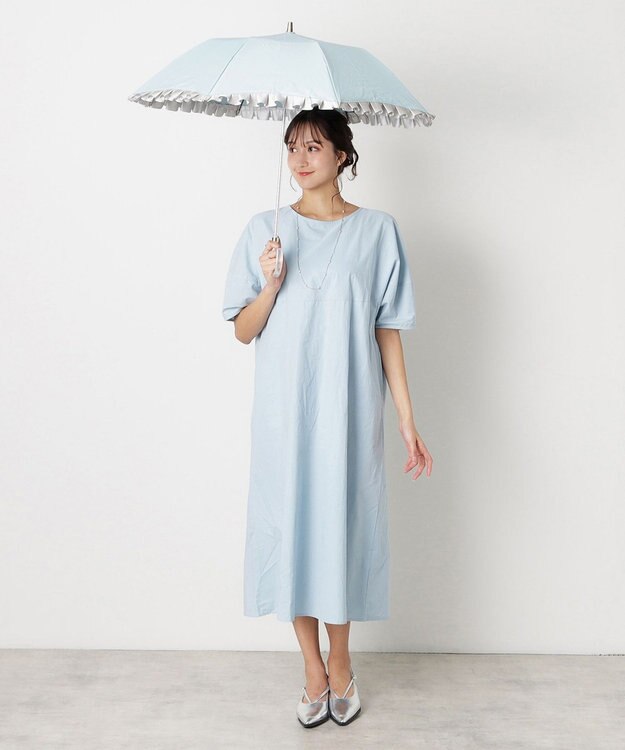 MOONBAT 【一級遮光/晴雨兼用】LANVIN en Bleu (ランバン オン ブルー)  折りたたみ日傘 シャイニーフリル 遮光 遮熱 UV サックスブルー