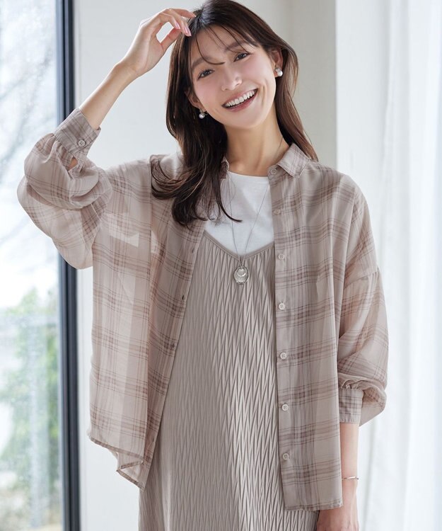 Tiaclasse シアーシャツ＋タンクトップセット（2点セット） ベージュチェック