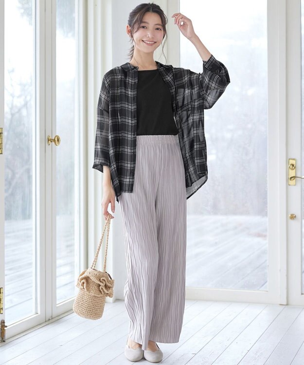 Tiaclasse シアーシャツ＋タンクトップセット（2点セット） ベージュチェック