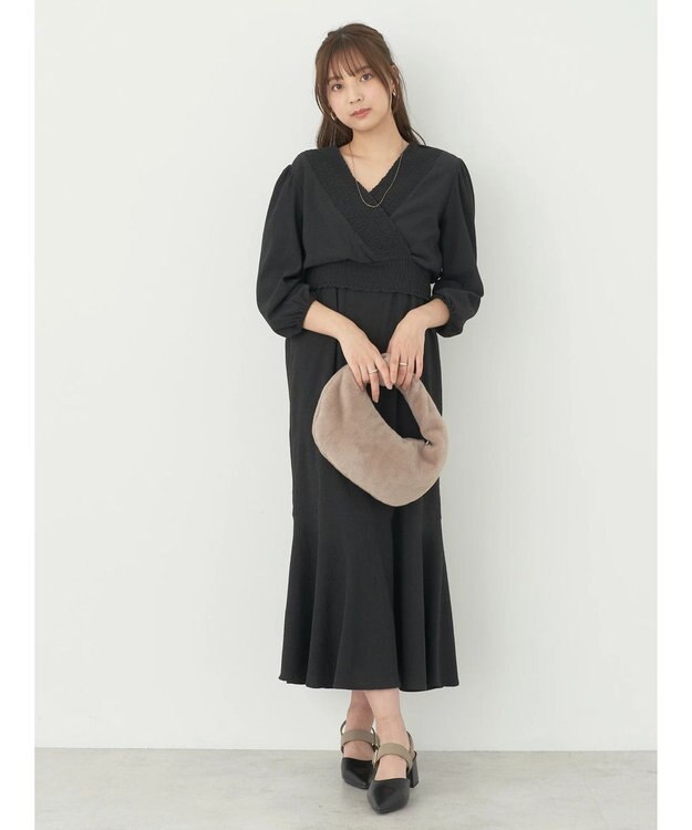 earth music&ecology ＳＥＴ２点カシュクールプルオーバー＋ワンピース Black