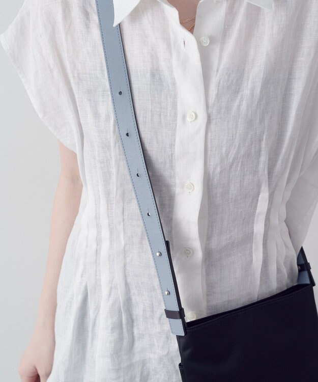 russet バイカラーレザーベルトフラットショルダーバッグ(SF-278) Black