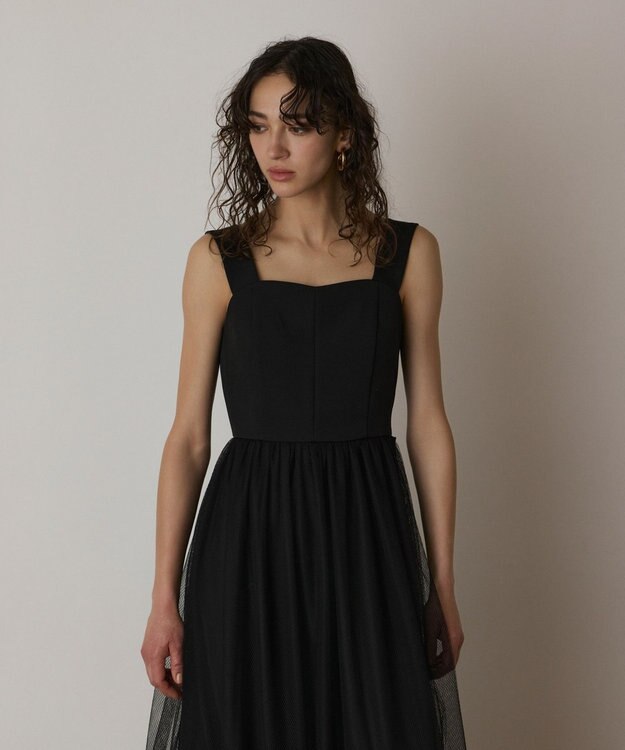 GRACE CONTINENTAL チュールコンビティアードワンピース ブラック