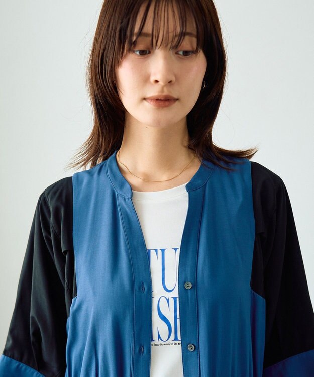 YECCA VECCA 配色デザインシャツワンピース Blue