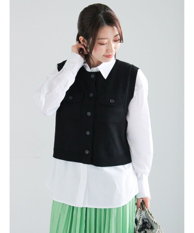 Te chichi ポケット付きニットベスト ブラック