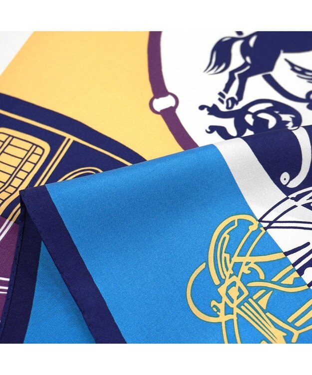 Marca 【Marcaオリジナル】色面シルエット馬車 小判スカーフ シルクツイル ブルー