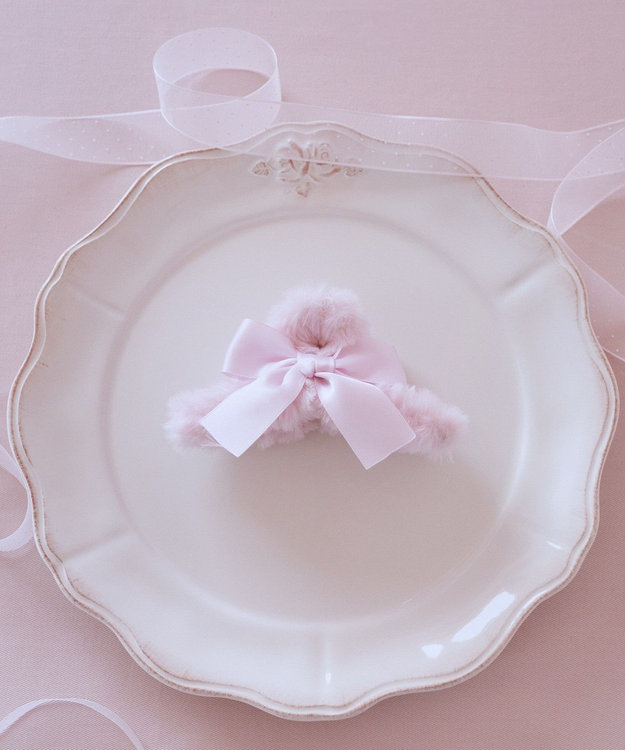 Maison de FLEUR ピンクマニアファーリボンバンスクリップ Pink